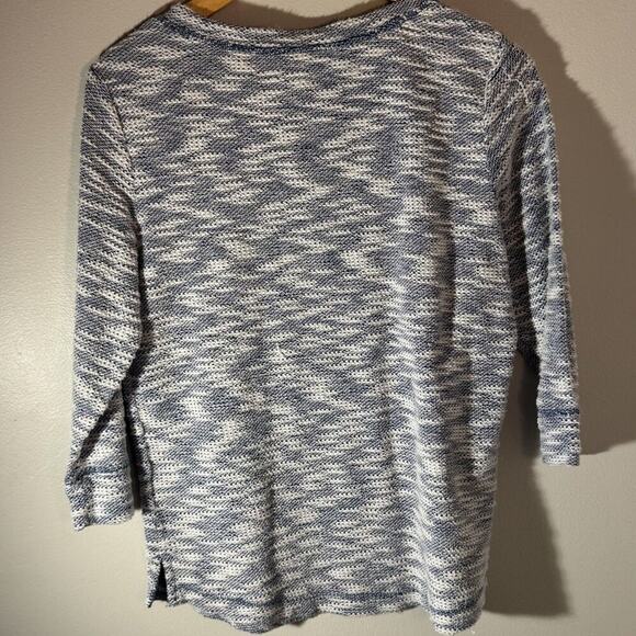 Karen Scott Sport Blue & White Marled Knit 3/4 Sleeve Tunic Sweater | Small - Picture 3 of 5